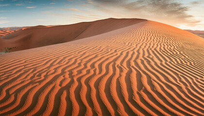 Sunset casting golden hues over desert sand dunes