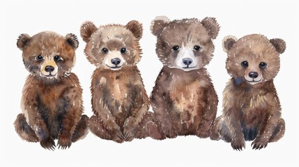 The cutest bear cubs. Watercolor illustration. Perfect for cards, invitations, baby showers, posters.