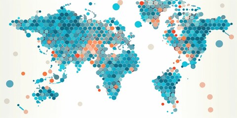 Abstract vibrant world map composed of multicolored circles on a light background. Global diversity and population distribution concept. Design for statistical graphics and cultural diversity. AIG35.