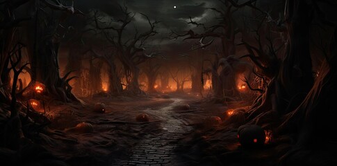 Spooky Halloween Forest Path Illustration