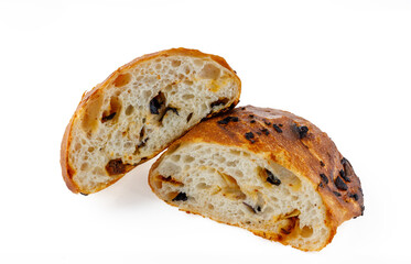 sliced ​​freshly baked bread with cheese and bacon on a white background 1