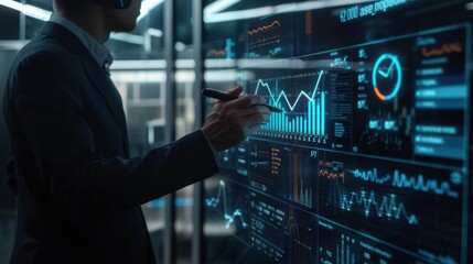 The businessman analyzing data