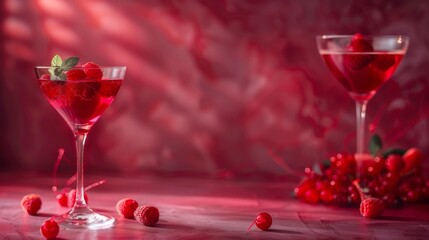 Raspberry Cocktail in Elegant Glasses