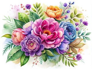 Vibrant Watercolor Floral Bouquet - Ideal for Artistic and Decorative Designs