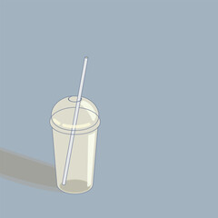 Disposable plastic cup straw illustration
