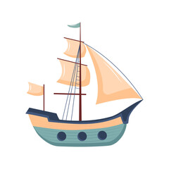 Cute ship. Sailing boat. Nursery art scandinavian style childish ship. Marine transport clipart. Nautical theme.