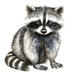 Obraz premium A charming watercolor illustration of a cute raccoon sitting. Perfect for nature-themed design and wildlife art lovers.