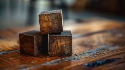 Wooden Blocks on Rustic Wooden Table