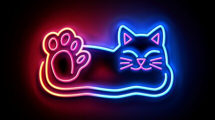 Neon glowing cat paw footstep