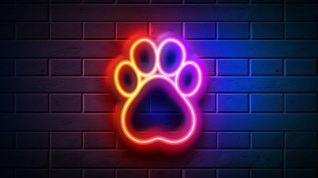 Neon glowing cat paw footstep - Powered by Adobe