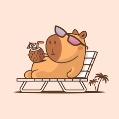 Capybara enjoying summer vacation vector cartoon illustration