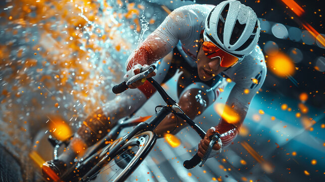 Indoor velodrome cycling race, fast motion