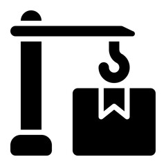 crane, hook, lifting, logistics, machinery, equipment, load glyph solid icon