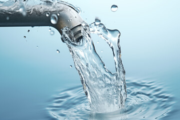 Image of water tap on white background. Water-related topics. Renewable energy. Water shortage. Contaminated water.