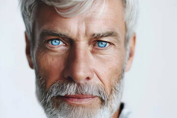 Obraz premium A blue-eyed handsome gray-haired man