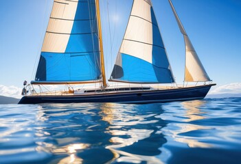Naklejka premium sailboat gliding summer breeze water, wind, glide, float, blue, sky, horizon, peaceful, serene, leisure, activity, nautical, adventure, outdoor, recreation