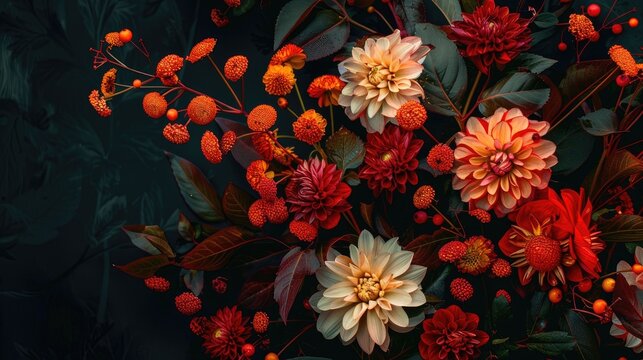 Dark background featuring autumn flowers