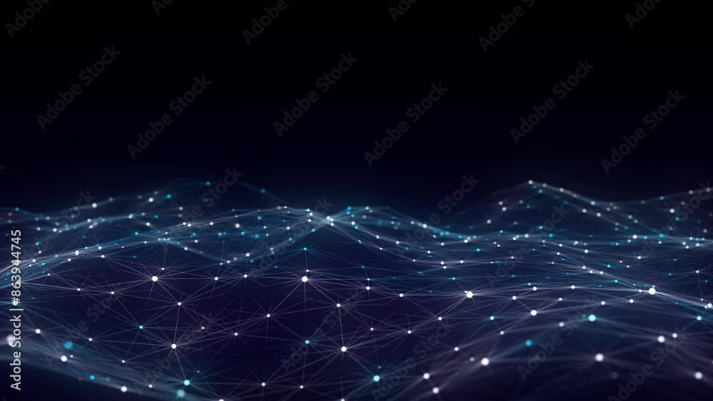 Poster futuristic moving wave. digital background with moving glowing particles and lines. big data visuali