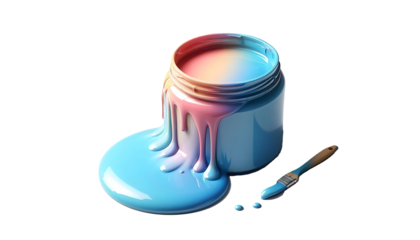 colored paint in jar with brush,Generative AI