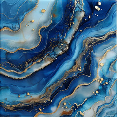 Alcohol ink mixed resin art Dark blue, pale blue navy blue white gold diamond sparkles, gold lines 