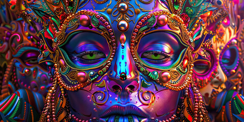 Fototapeta premium Carnaval de Tenerife: A Colorful Artwork of the Carnival of Tenerife, Featuring Elaborate Costumes and Parades