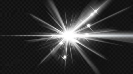 Obraz premium White glowing light explodes on a background. with ray. Gold glowing light explodes. Realistic lens flares star lights and glow white elements. 