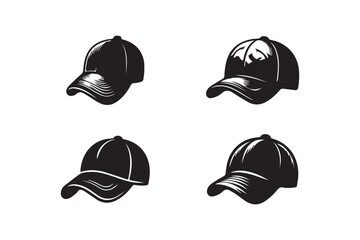 Set of cap silhouette vector illustration.