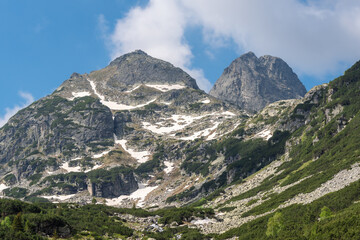 Maliovitsa Peak (2729m) on a sunny spring day, Rila Mountain, Bulgaria.