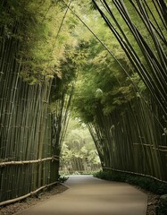 Chemin dans une foret de bambous au japon de jour