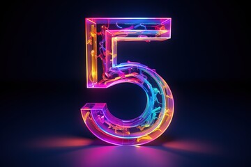 Abstract sports Light out technology and with number 5 glowing in the dark, pink blue neon light Hitech communication concept innovation background
