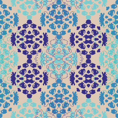 Blue and white watercolor ornament painted with watercolor on paper.