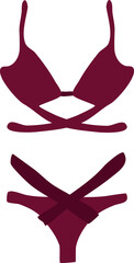 Burgundy women's swimsuit isolated or white background. Lingerie vector illustration.