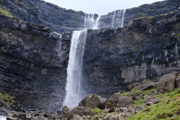 Fossa Waterfall on the island of Streymoy, the highest waterfall in the Faroe Islands, Denmark
