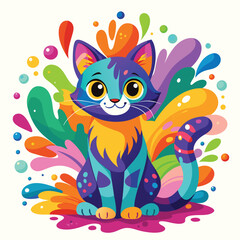 Colorful Splash Cute Cat vector Illustration