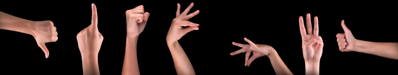 Hand gestures shown on dark background highlight nonverbal communication