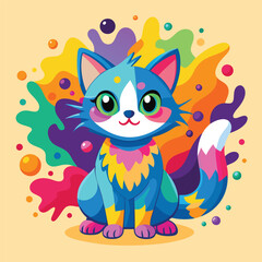 Colorful Splash Cute Cat vector Illustration