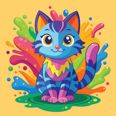 Colorful Splash Cute Cat vector Illustration