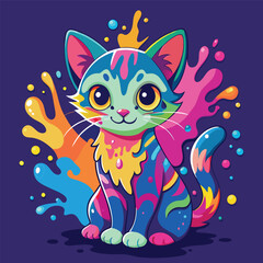 Colorful Splash Cute Cat vector Illustration