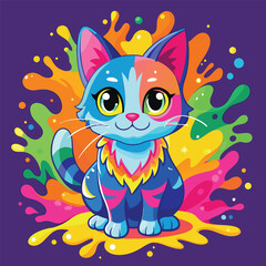 Colorful Splash Cute Cat vector Illustration