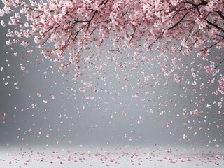 Cherry blossom leaves fluttering on a white background
