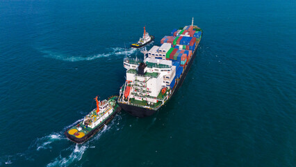 front view Cargo Container ship the ocean ship carrying container and running for import export concept technology freight shipping by ship