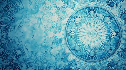 A delicate floral design featuring a symmetrical arrangement of floral patterns in light blue and white tones, embodying nature's elegance and artistic symmetry.