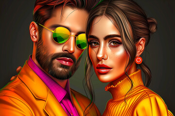 Obraz premium A man and a woman are posing for a picture