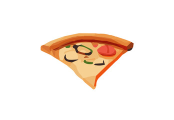 Italian pizza with tomato, sausage, pepperoni and mushrooms. top view. pizza with slice. Vector illustration in flat style