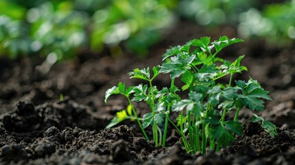 Obraz premium Producing homegrown vegetable food with organic parsley and potato cultivation and business card representation