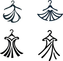 Minimalist Fashion Logo: Stylish Hanger with Flowing Dress Silhouette