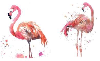 An exotic bird cute poster template with a painting of a flamingo in watercolor.