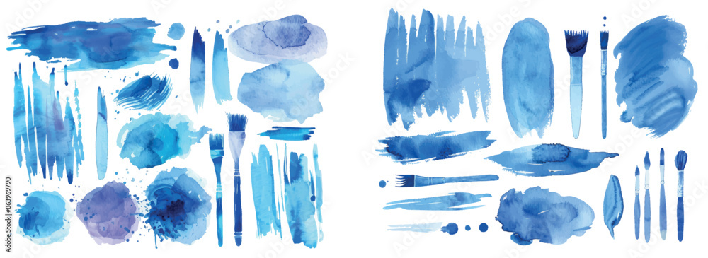 Poster an abstract splash of color painting texture on a blue background.