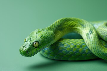 Fototapeta premium Detailed Green Snake with Scales and Eyes in Focus. 2025 Chinese Zodiac Symbol - Year of the Snake.