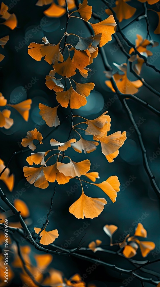 Wall mural ginkgo, 4k wallpaper, desktop backgrounds image - generative ai